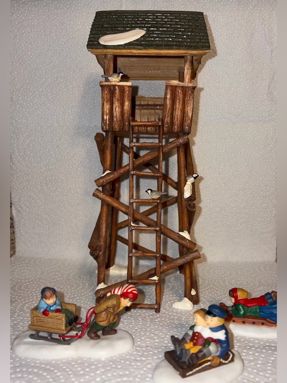 Vintage All-Department 56 watchtower and sledding lot